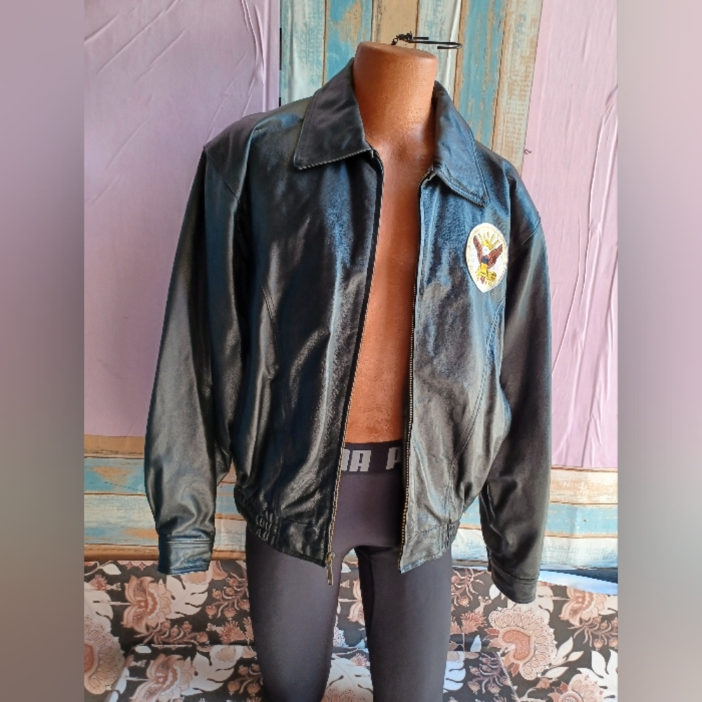 Black Leather Jacket with Patch